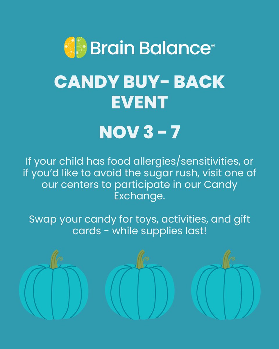 BrainBalanceSD's tweet image. 🎃🍬 Candy overload? Trade it in!

Join our annual Candy Buy-Back event and swap sweets for prizes, toys, and gift cards (while supplies last)! Perfect for families managing sensory sensitivities, food allergies, or just avoiding the sugar... bit.ly/bbsdcandy25

#Halloween