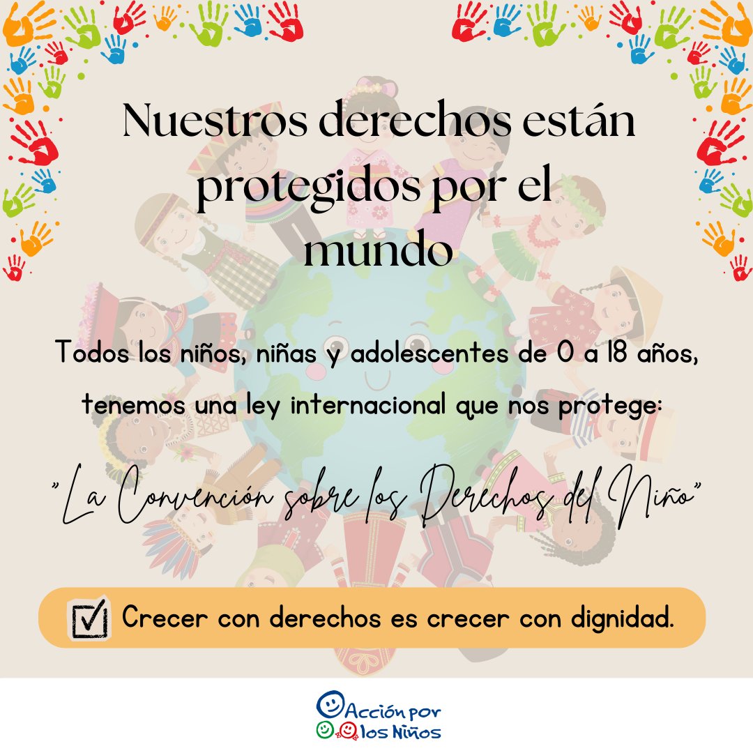 🌎 Nuestros derechos no tienen fronteras.
👦🏻👧🏻Niños, niñas y adolescentes del planeta, tenemos una ley internacional que nos protege:

📜 La Convención sobre los Derechos del Niño existe para recordarlo.

✨Crecer con derechos es crecer con dignidad🙌🏻.

#CrecemosConDerechos