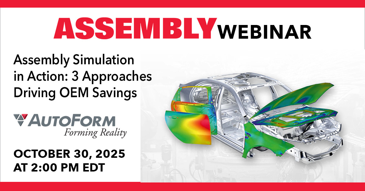 AssemblyMag1's tweet image. Tomorrow, learn 3 proven ways OEMs use simulation to cut rework &amp;amp; improve quality.

Register now 👉 brnw.ch/21wX2xM

Sponsored by @AutoForm_Eng

#AutoForm #AssemblyEngineering #ManufacturingInnovation