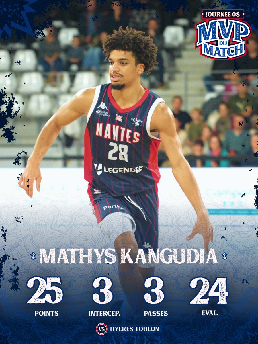 NantesBasket44's tweet photo. 𝗠𝗩𝗣 𝗗𝗨 𝗠𝗔𝗧𝗖𝗛 📈

@mathyskgd  a littéralement enflammé la Trocardière face à Hyères-Toulon ! 
Swipe pour voir ses meilleures actions et ne rate surtout pas la fin… ça vaut le coup ! 👀

#PartageonsPlusQueDuBasket https://t.co/IEeJVUPp6u