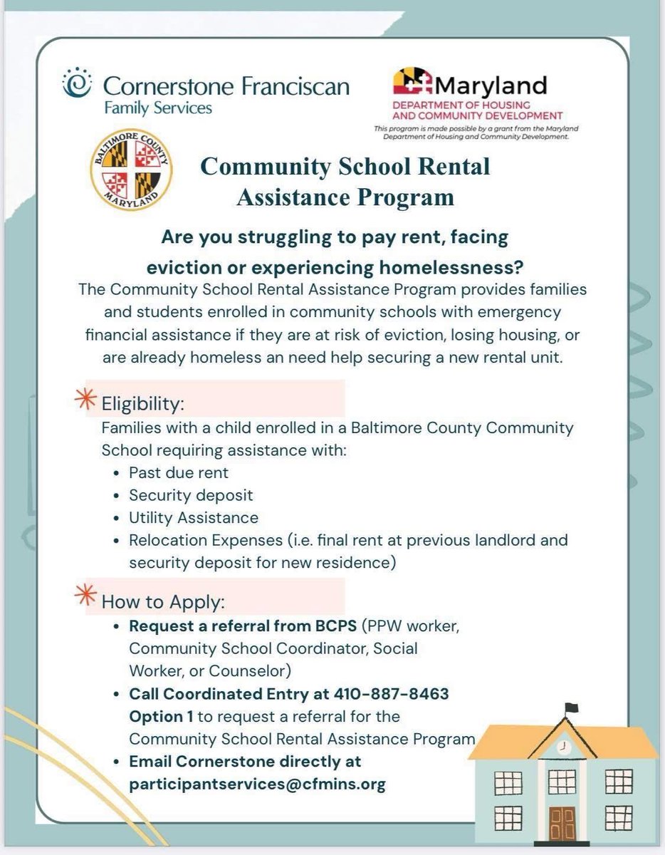 chasebcps's tweet image. Attention Chase Elementary families! This is an amazing new program to help our families. 
Please reach out to our Community School 
Facilitator, Kristen Alt at kalt2@bcps.org with any questions! 

#CommunitySchools