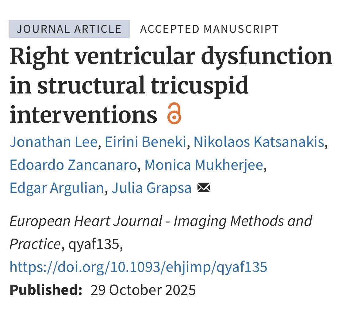 JGrapsa's tweet image. 🔥🔥 Hot off the press 🔥🔥

The importance of RV dysfunction assessed via #multimodality #imaging in #structural #tricuspid interventions - diagnostic/prognostic. Indices that have been employed so far and the bright future 🌟

A much needed paper for future trials / studies…