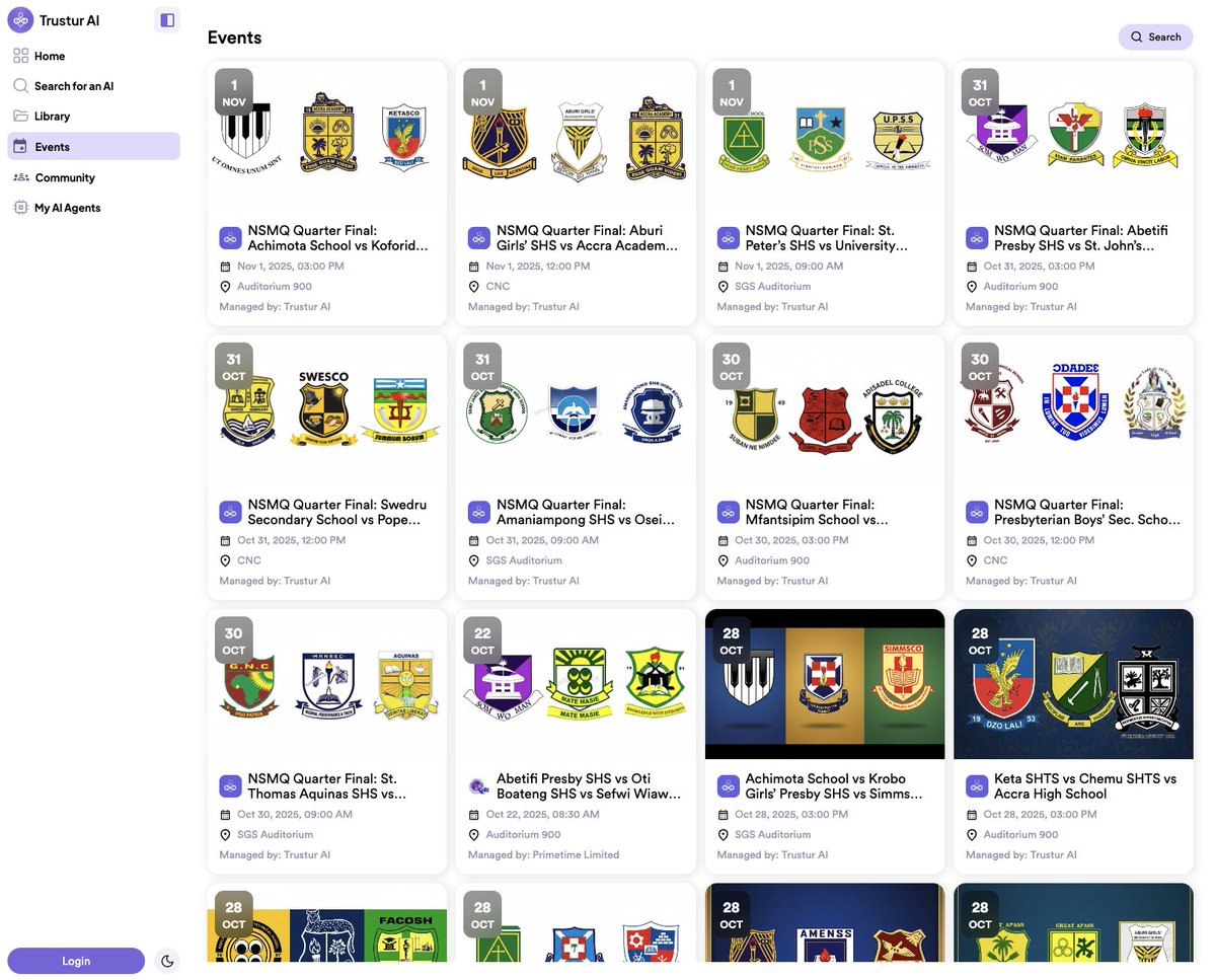 NSMQ Quarter Finals locked and loaded on Trustur AI Events. I can't wait!

All events here if you missed out on the previous ones: trustur.ai/events