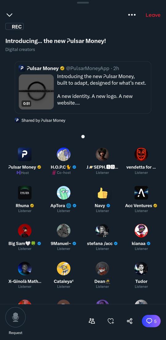 Space is live! 25$ in prizes and some alpha dropping. 

Join:

x.com/PulsarMoneyApp… 
Introducing the new ᕈulsar Money,
built to adapt, designed for what’s next.

A new identity. A new logo. A new website.