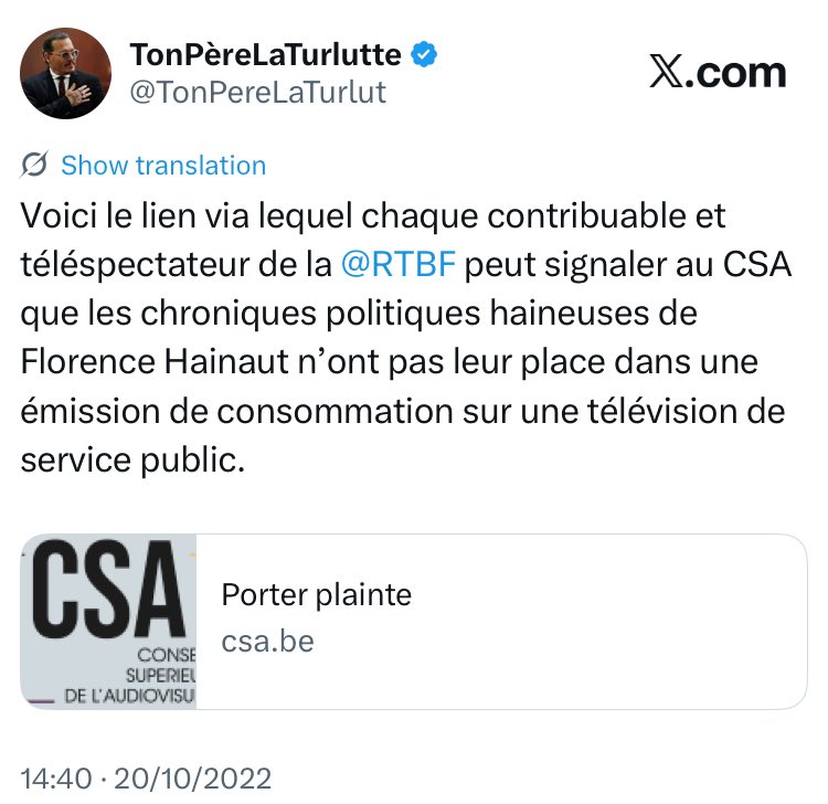 Le Tribunal de 1ère instance de Bruxelles estime que ce SEUL tweet justifie 1.500 € de dommages et intérêts à #FlorenceHainaut + 1.000 € à la <a href="/RTBF/">RTBF</a>  + frais de justice = 4.000 €, à provisionner malgré appel.

Un chapeau tournera au prochain twapéro. À votre bon cœur ! 🎩💶