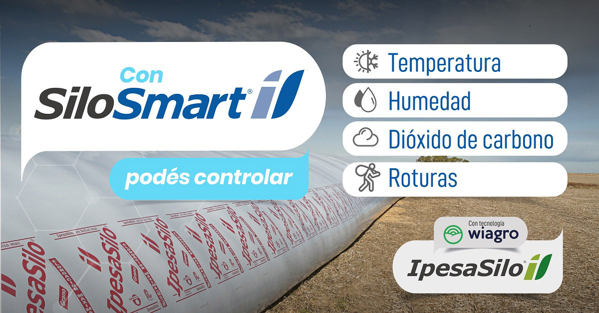 Ahora, la bolsa más usada del mundo, también piensa.
Junto a <a href="/wiagro_ar/">wiagro</a> desarrollamos el primer silobolsa del mundo con nanosensores integrados de fábrica.
Mirá todo lo que te ofrece, a la hora de tus monitoreos 👇