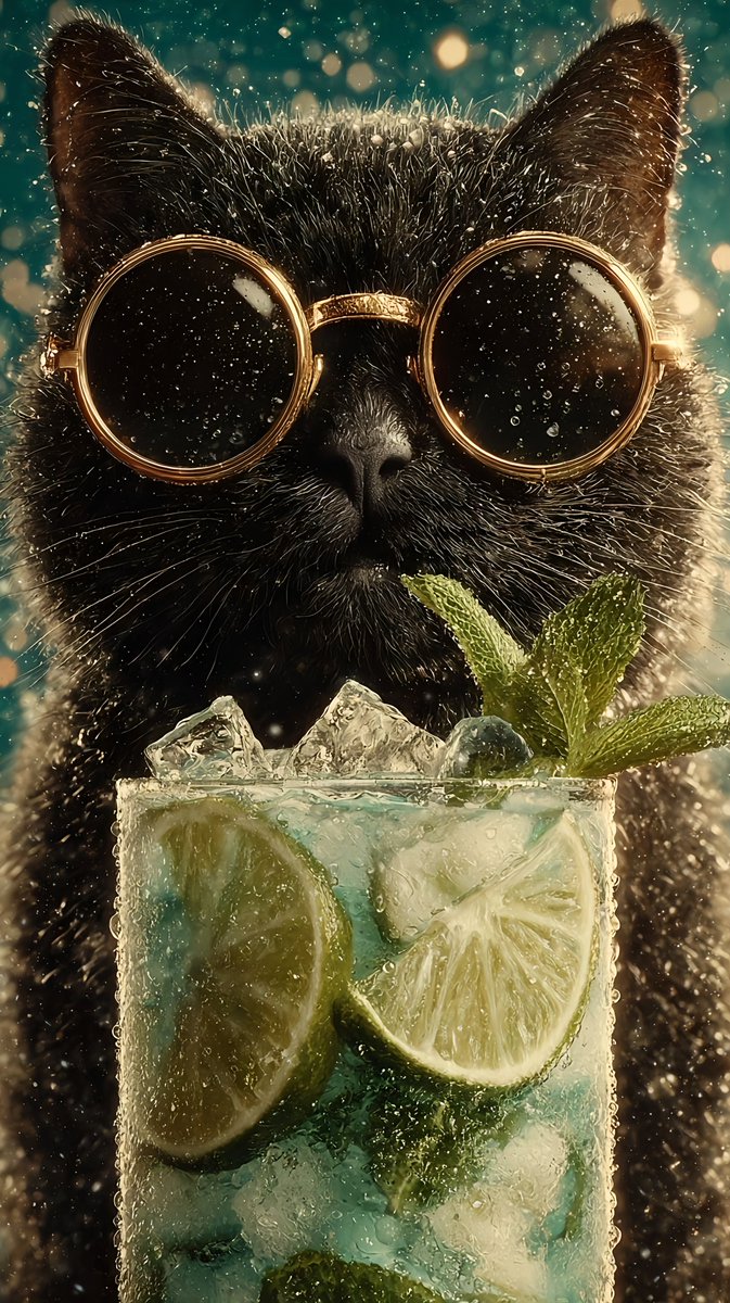 Leonard18_X's tweet image. &quot;Sophisticated sips for the coolest cat in town 🍹😎 #MojitoCat #FelineVibes #PurrfectlyChilled&quot;
