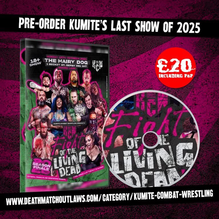 Pre-Order Fight Of The Living Dead 💀

Kumite's last show of the year featuring what's being regarded as one of the best matches in Kumite's history! 👀 - deathmatchoutlaws.com/category/kumit…
