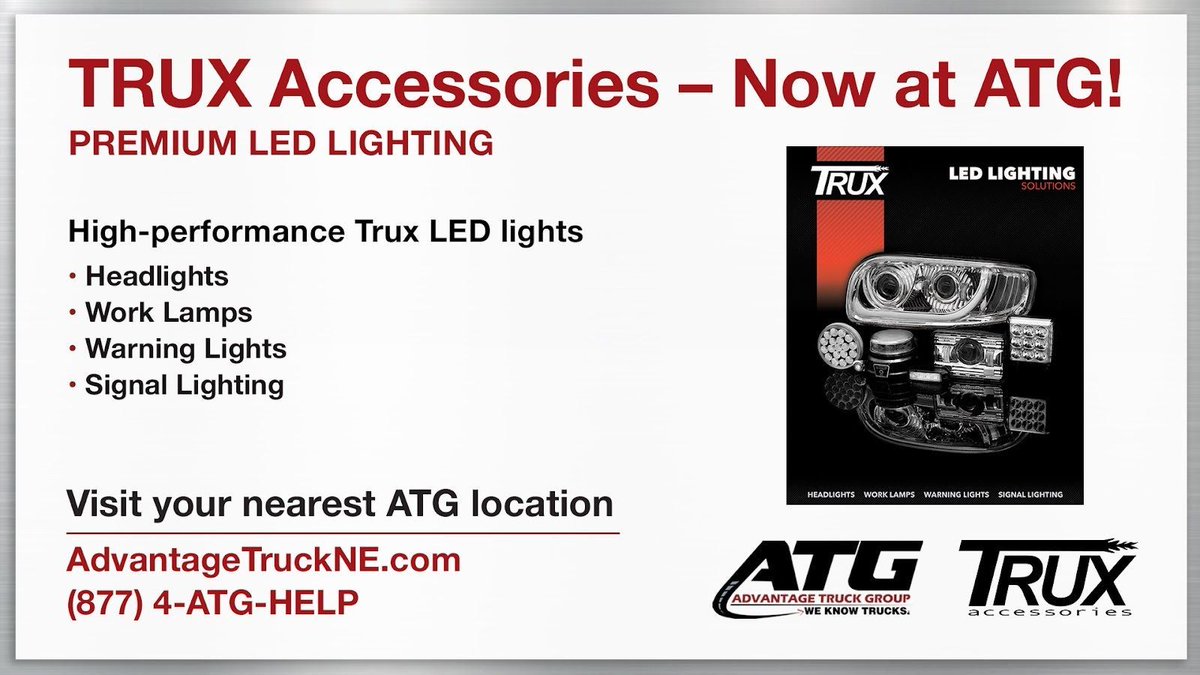 WeKnowTrucks's tweet image. @gotrux Accessories — Now Available at ATG!
Upgrade your ride with premium TRUX LED lighting, built for power and performance.

(877) 4-ATG-HELP |  AdvantageTruckNE.com 

#TRUX #TruckAccessories #LEDLighting #TruckUpgrades