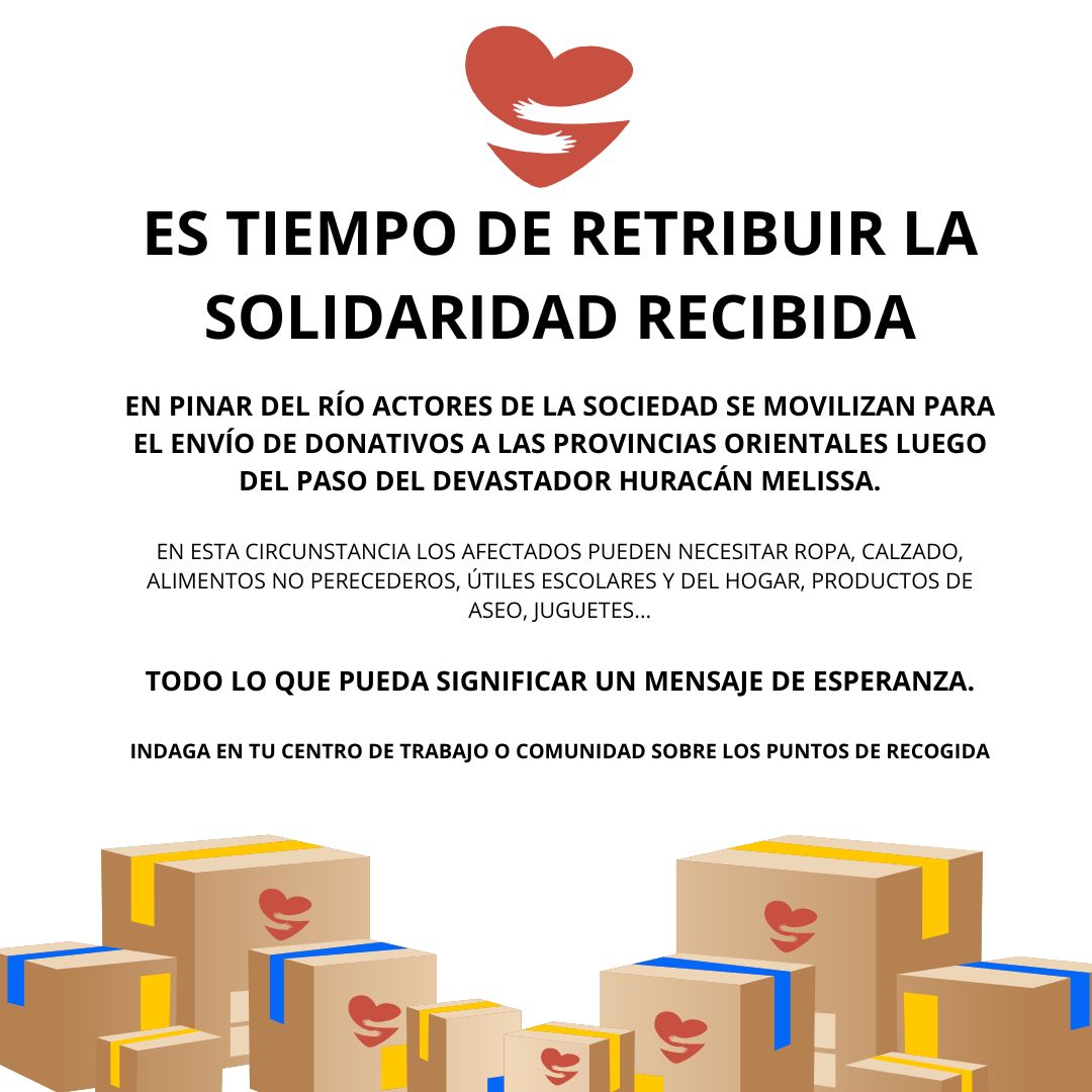 Nosotros, en <a href="/justiciapinar/">@justiciapinar</a>, ya lanzamos la convocatoria e iniciamos- a partir de mañana- el acopio de todo lo que puede ser útil para los hermanos orientales. #PinarXNuevasVictorias <a href="/KatiuskaGandul/">Katiuska Gandul</a> <a href="/OscarCubaMinjus/">Oscar Silvera Martínez</a> <a href="/Minjus_Cuba/">Ministerio de Justicia de la República de Cuba</a> <a href="/YamileRamosCord/">Yamilé Ramos Cordero</a> <a href="/guajiradepinar/">Daima Cardoso Valdés</a>