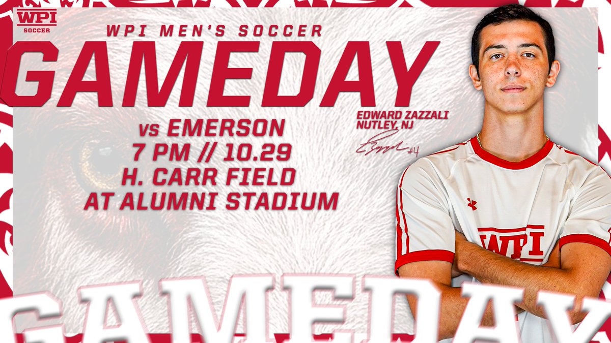 WPIAthletics's tweet photo. 🔴GAMEDAY🔴

@WPIMSoccer hosts Emerson in a @NEWMACsports match tonight at 7pm at H. Carr Field! 

Tune in on @FloFC_ ⤵️
📺-https://t.co/WVG0O4M89F
📊-https://t.co/JT8g5snUaE

⚽️x🐐
#GoatNation #d3soccer https://t.co/Kvc3AEGJQD