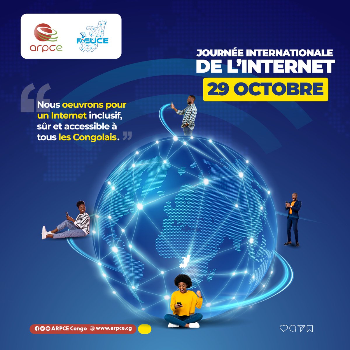 ARPCECongo's tweet image. Journée Internationale de l&apos;Internet : l&apos;ARPCE renouvelle son engagement pour la connectivité.

#ARPCECongo #Internet #Communication