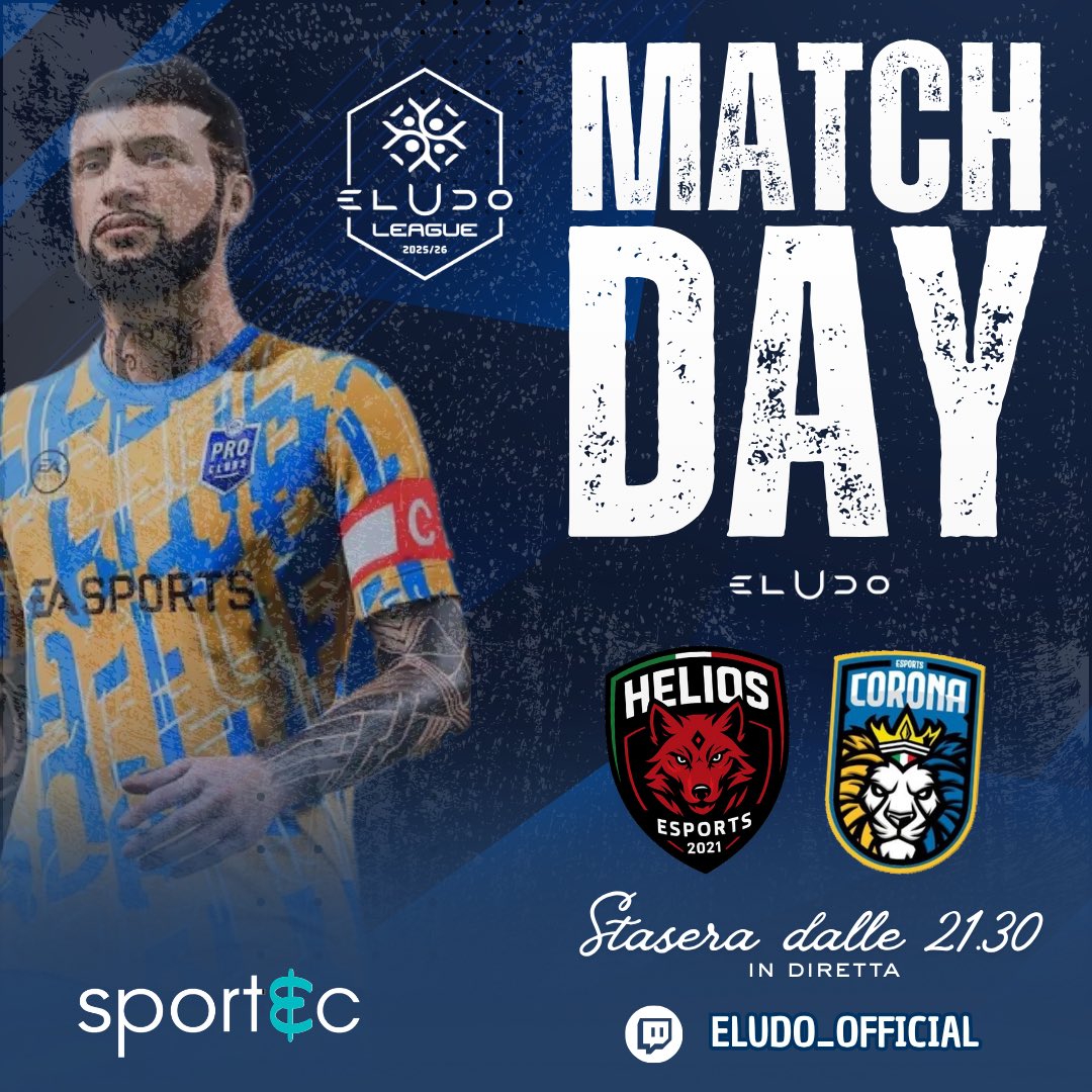 Stasera dalle 21.30 in diretta sul canale di eLudo 

<a href="/Helios_ProClub/">HELIOS ESPORTS</a> vs <a href="/CORONAESPORTS_/">Corona eSports</a> 

Partita valida per la Serie B di eLudo League 

Vi aspettiamo in diretta 
twitch.tv/eludo_official

#eludo #revolution #proclub #eafc26