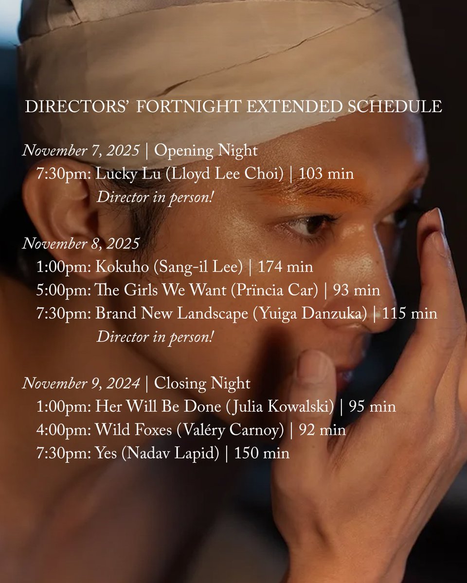 Our second screening for Directors' Fortnight Extended 2025 is Japan’s official submission for Best International Feature at the 98th Academy Awards, Sang-il Lee’s KOKUHO—Nov 8 <a href="/directorsguild/">Directors Guild</a>!

See you then ~ 🪭🪭🪭

🎟️: …orsfortnightextended2025.eventive.org/schedule/68eae…
