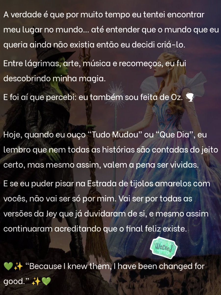 whatifjey's tweet photo. Querido Info, Querido Wicked me encontrem aqui e leiam um pouquinho do que eu vivi e vivo com Wicked. Desde já, eu amo muito vocês. 

 #EuNaPremiereDeWicked  @wickedmusicalbr, @universalpicsbr e @tvglobo 
#Wicked #WickedBrasil #EuNaPremiereDeWicked #WickedForGood #WickedMovie https://t.co/EgC66C4BK2