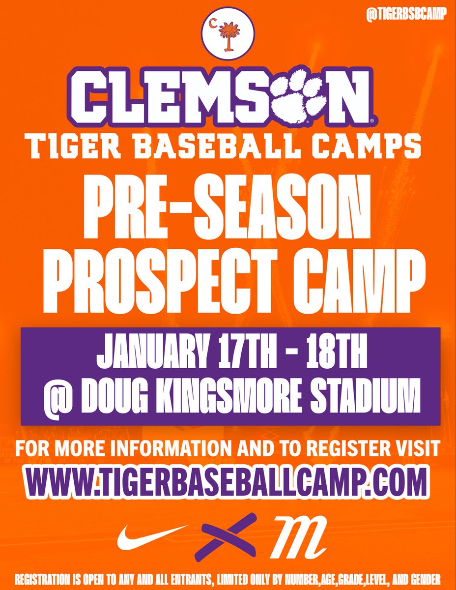 TigerBSBCamp's tweet image. Good news future Tigers! Our Pre-season prospect camp is now live on our website! 

Please visit tigerbaseballcamp.com to register and find more info. CU there!
