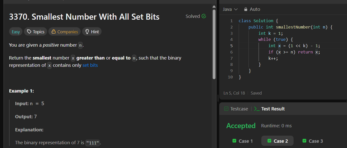 msanthoshhh's tweet image. Day 121 : Smallest Number with All 1 bit
This time with Java.
#DSA #JAVA #Grind