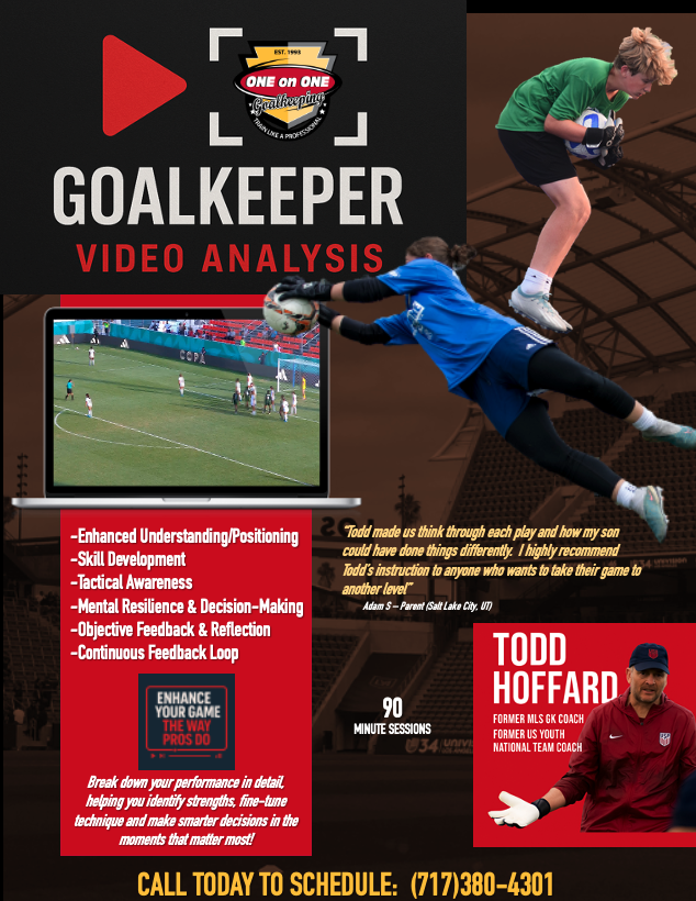SEE YOUR GAME THE WAY PROS DO!
Goalkeeper video analysis of training or match play that turns every moment into a lesson for growth.

The Result?
Smarter, Stronger, More Confident Goalkeepers!
Schedule a session now 
(717)380-4301
1on1goalkeeping.com/gk-video-analy…