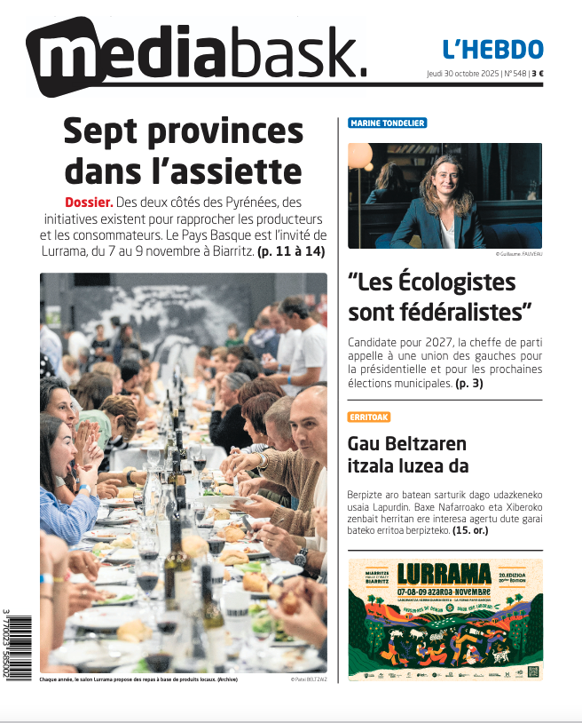 MediabaskInfo's tweet photo. Une de MEDIABASK l'HEBDO ce jeudi ⤵️
👉 [DOSSIER] L'agriculture du Pays Basque à l'honneur
👉 [ENTRETIEN] Marine Tondelier, Les Écologistes : “Des villes basculeront à gauche”
👉 Arimen Gaua ospatuko dute hainbat herritan https://t.co/Dun8NH9VXt