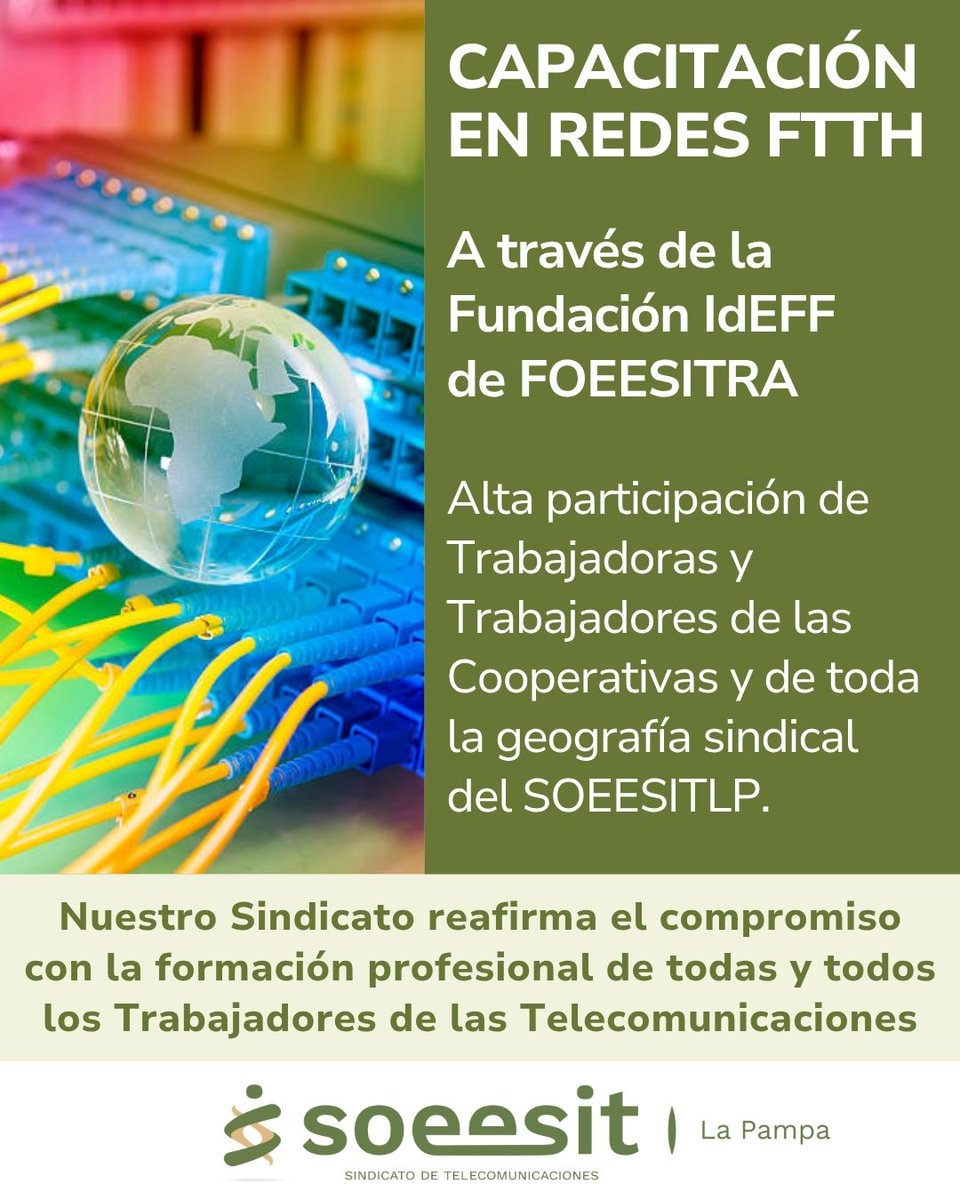 soeesitlp's tweet photo. Trabajadoras y Trabajadores de las #Cooperativas: CPEtel – CORPICO – COSEGA – REALICÓ – CALEUFÚ – GERMANIA, junto a compañeras y compañeros de toda la geografía sindical del SOEESITLP, participan de una nueva edición del curso en redes FTTH. https://t.co/8Zmiysso93
