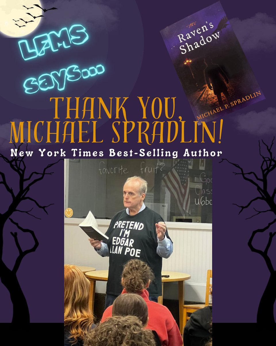 Thank you so much, <a href="/MSpradlinAuthor/">Michael P Spradlin</a> for visiting our middle school today!  📚We loved learning more about being an author and checking out your new book, The Raven’s Shadow! #bookposse