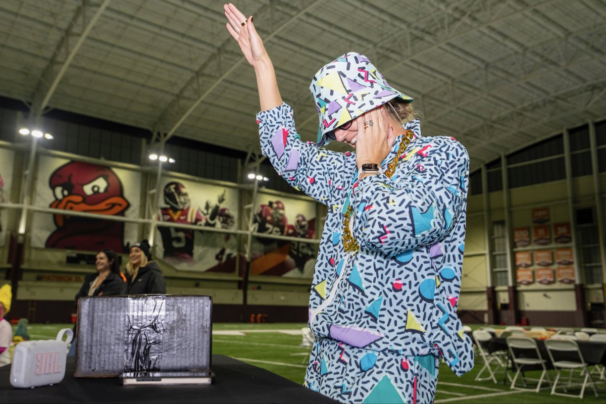 CoachWaags's tweet photo. Shoutout to best staff for executing a creative costume take on Pink Pony Club, a music staple in the @HokiesLax locker room!  DJ ☑️ Club security ☑️ Disco ball ☑️ 2 pink ponies ☑️ https://t.co/NM4D2QfWUi