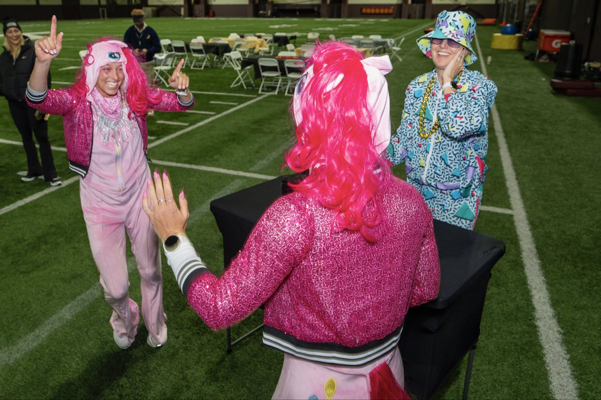 CoachWaags's tweet photo. Shoutout to best staff for executing a creative costume take on Pink Pony Club, a music staple in the @HokiesLax locker room!  DJ ☑️ Club security ☑️ Disco ball ☑️ 2 pink ponies ☑️ https://t.co/NM4D2QfWUi