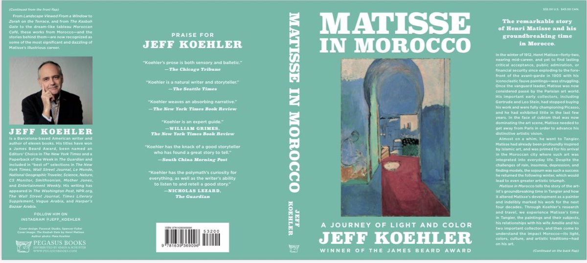 A heartfelt congratulations to Jeff Koehler, winner of the prestigious “James Beard Award”, for his brilliant new book Matisse in Morocco. A truly luminous journey through the two winters spent in beautiful #Tanger that transformed #HenriMatisse and revealed how Morocco’s light,