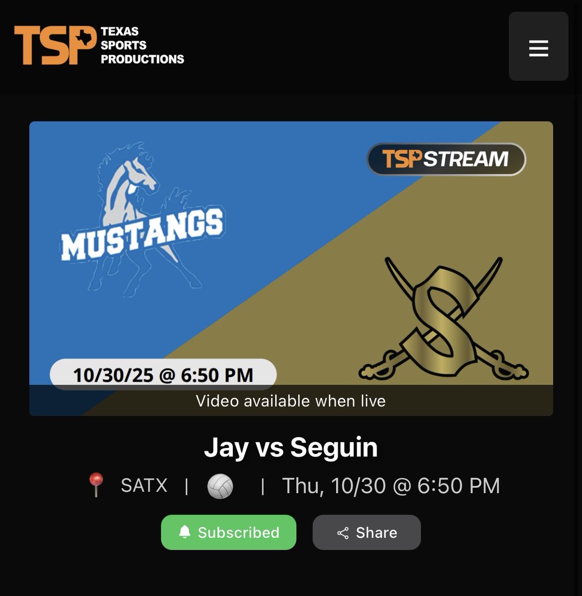 If you can’t make it in person, be sure to tune in to the Live stream FREE‼️

Jay vs Seguin (Volleyball) in SATX on TSP 

gotsp.live/jay-high-schoo…