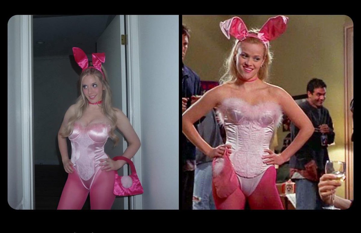 xgigglypuff's tweet image. That’s a famous line from a movie, Legally Blonde. I am dressed as the character from the movie as a Halloween costume, for fun, because we are both blonde girls who went to Harvard, that are assumed to have not been capable of it because of our physical appearances.