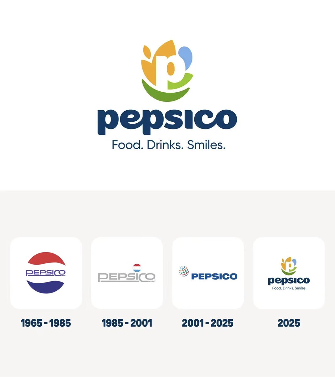 emberstudio's tweet image. Pepsico unexpectedly rebrands with new friendlier logo and brand colors. 

I like it. 

✅ Not bland
✅ Not the typical logo of a global megacorp
✅ Speaks to what they do and aspire to