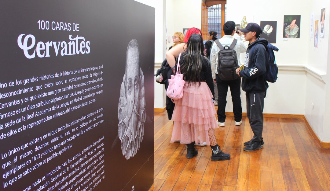 mgomezburns's tweet photo. Anteayer, detrás de la cámara, documenté las visitas de mis alumnos de Ilustración del ISUR a la muestra "100 Caras de Cervantes". Coincidimos providencialmente con el maestro y amigo @omarzev , (curador de la muestra), quien nos ofreció una guía improvisada. Gracias mil Omar! https://t.co/Up1Toy7XIa