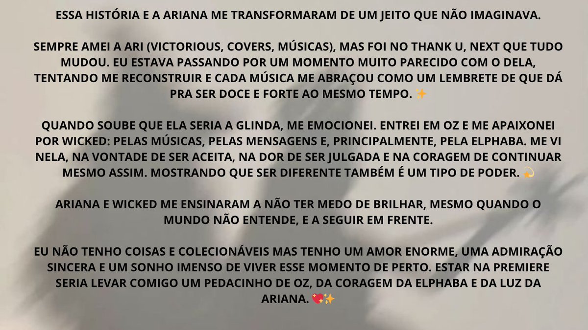 lenapirez's tweet photo. Ariana me ensinou a recomeçar. Elphaba me mostrou a força de assumir e ser você mesmo.
E agora, tudo o que eu quero é viver essa magia de perto. 💚✨ 

#ArianatorsNaPremiere
@infoari https://t.co/Gb7hN4qMix