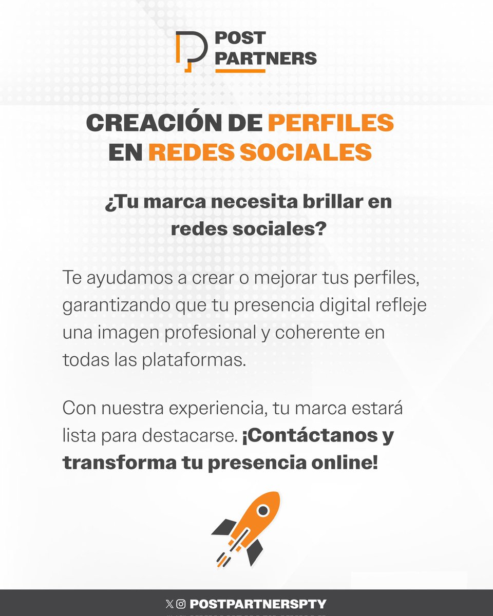 ¿Listo para despegar en redes? 
Sabemos que empezar puede parecer abrumador, pero no tienes que hacerlo solo.

Deja que tus perfiles despeguen con estilo y estrategia.
Somos #PostPartners 🚀