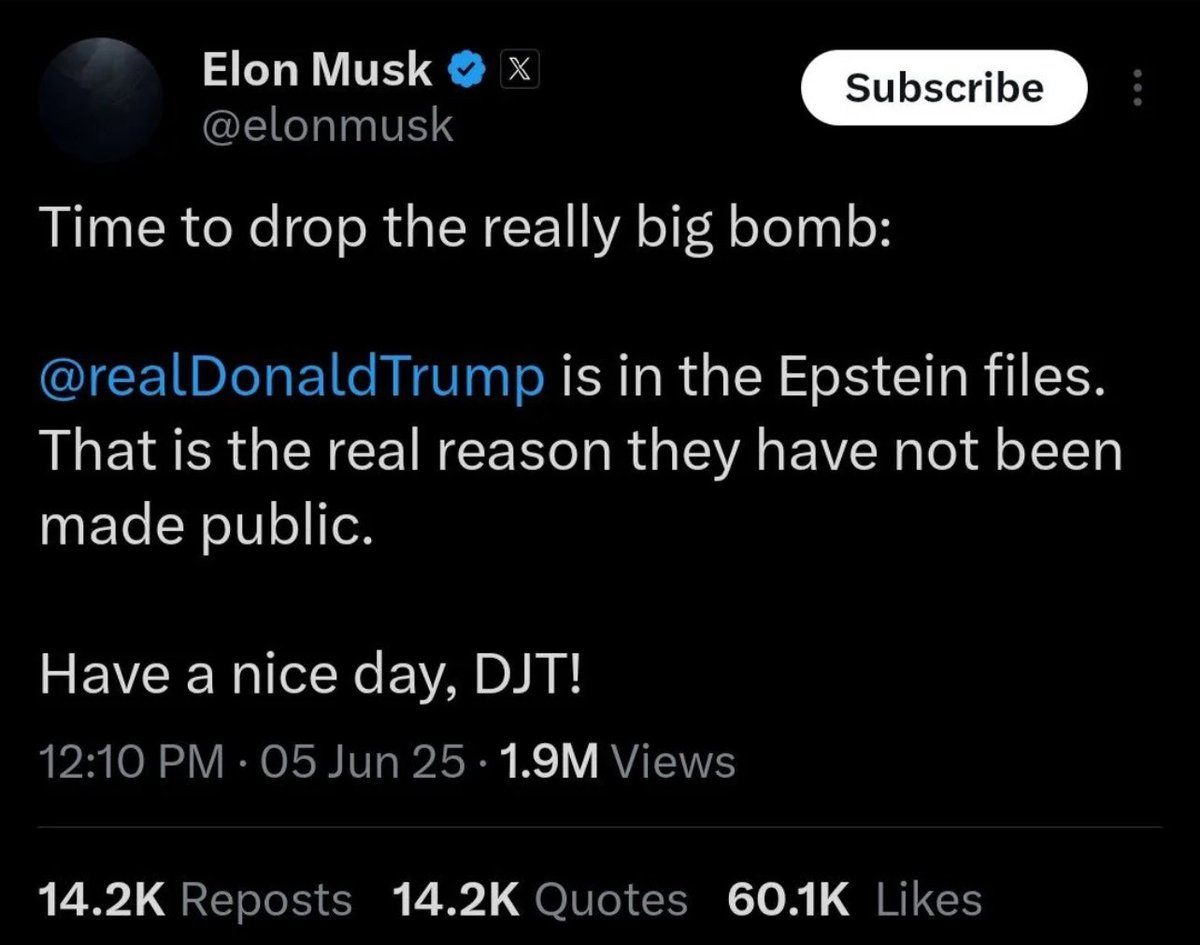<a href="/HomanNews/">Commentary 🇺🇸 Tom Homan</a> <a href="/Jenk_insonC/">Alex Jones</a> Yes Tom, I and millions of Americans agree with Elon Musk. 
#ReleaseTheTrumpEpsteinFiles 
Stop the #EpsteinTrumpCoverUp.
Oh, and we’d also like the release of the recording of you accepting a bribe from an undercover FBI agent. Thanx.