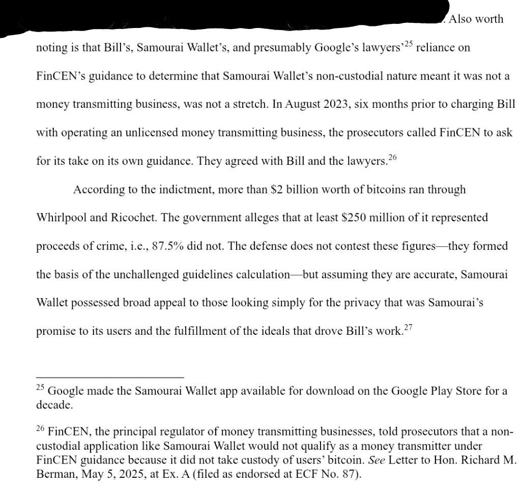 gofreesamourai's tweet image. - Samourai was on Google Play store for 10 years.

- The industry wide agreement from Fincen, to Google, to avg companies was noncustodial means not money transmitter.

- At least 87.5 % of Whirlpool usage was legit, and knowing Chainalysis probably more than that. #FreeSamourai