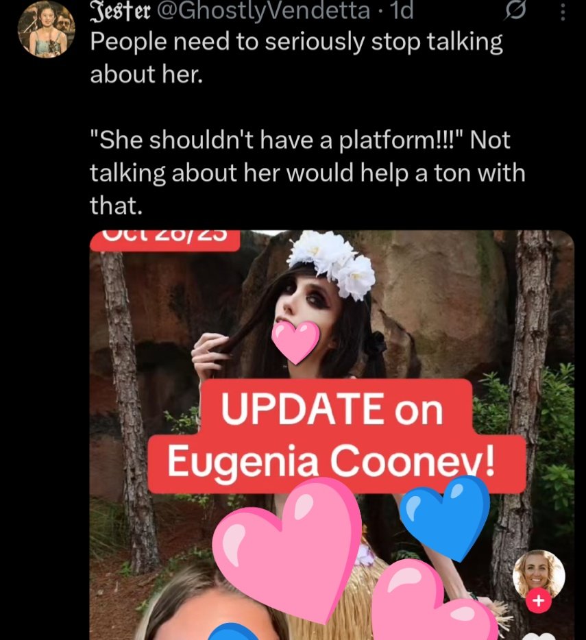 This is what I keep saying. Influencers get 💰from attention. Eugenia is an influencer. 
To help her, everyone needs to 🛑  commenting, stop reposting and talking about her. She's literally making money from being dangerously ill