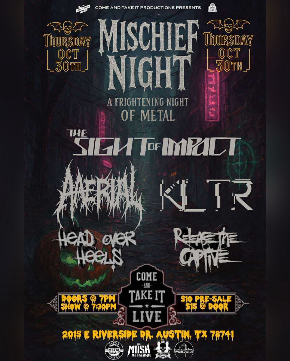 TSOIofficial's tweet photo. Tomorrow 10/30 we are in Austin, TX at Come and Take It live! Come thru! #numetal #atx https://t.co/DKoJmDbIXj