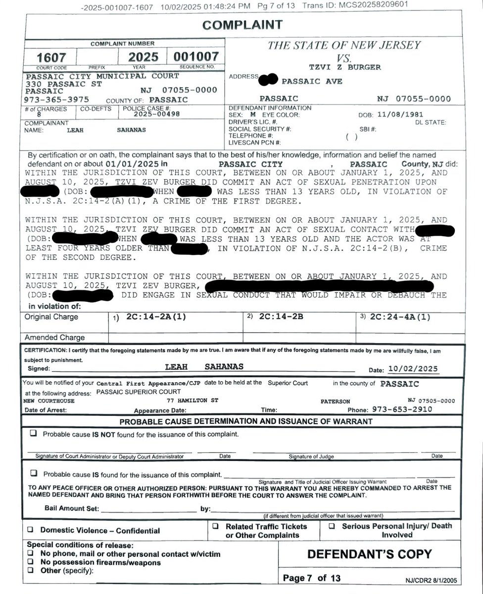 HareianiBlog's tweet image. ***Passaic Resident, Zev Burger, Formerly of Spring Valley, Charged with Rape and Sexual Abuse of 3 Children, Remanded Without Bail***

According to a complaint filed in Passaic Superior Court, Zev Burger was arrested on 10/3 for the alleged rape and sexual abuse of 3 children in…