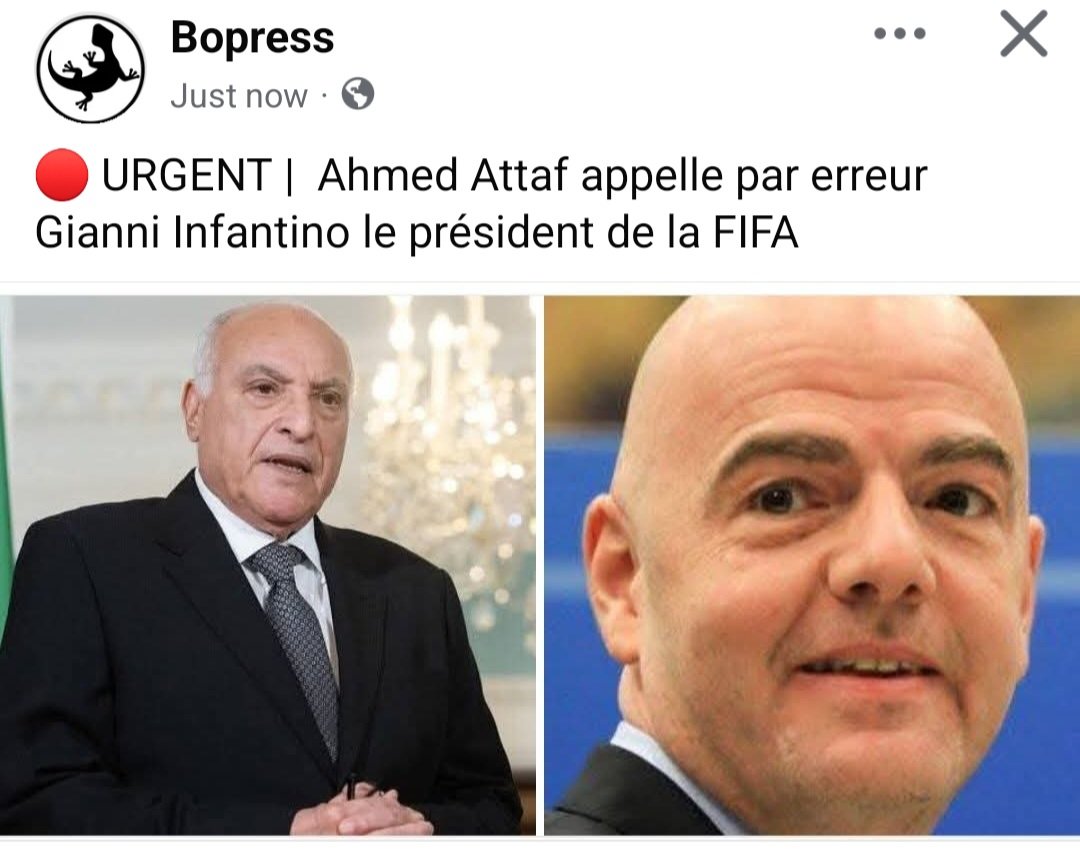Boobriss's tweet photo. 🔴 URGENT |  Ahmed Attaf appelle par erreur Gianni Infantino le président de la FIFA https://t.co/ouS3HNlBN5