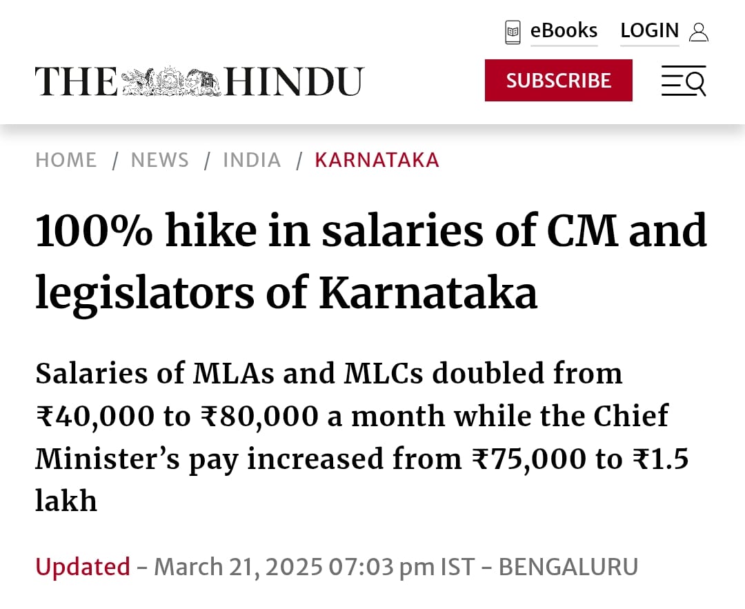 shashikant74021's tweet photo. 🚨Incapablity of Karnataka govt at its peak

 NHM Rural bound doctors’ pay slashed from ₹75 K → ₹60 K

But somehow they find budget to hike their salary by 100 % https://t.co/ZJztkqjMal