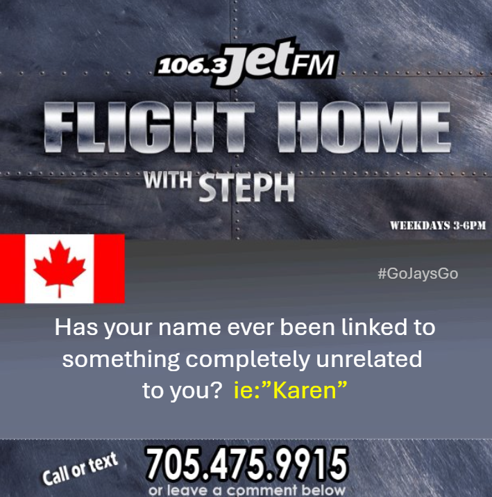 1063jetfm's tweet image. Sometimes it’s fun to have your name associated with something else...

#HotTopic #JetFM

radioplayer.vistaradio.ca/cfxn
facebook.com/1063jet