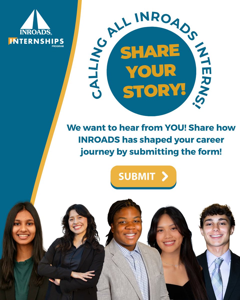 INROADS's tweet image. 🗣️ Recent INROADS Interns – your story can inspire!

💡 Share your journey to show other students what’s possible—and help them see the value of INROADS!

Submit your story so we can highlight you! ➡️ wkf.ms/3GlKI3e

#studentspotlights #INROADSinterns #internships
