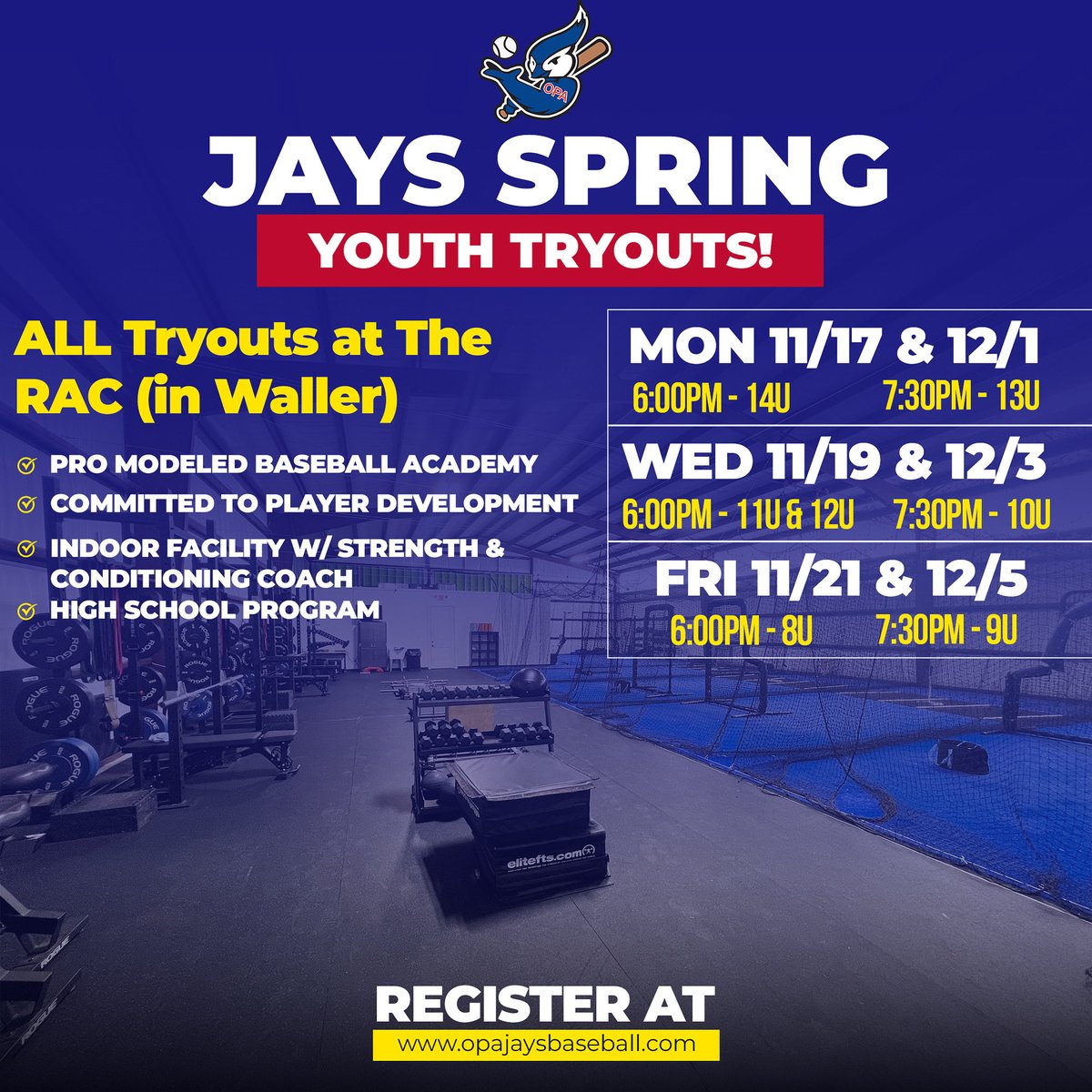 Register online at opajaysbaseball.com