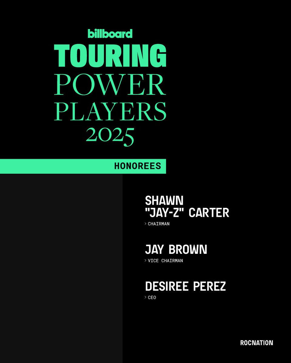 RocNation's tweet image. Congrats to our Roc Fam on being honored as Billboard Touring Power Players 2025