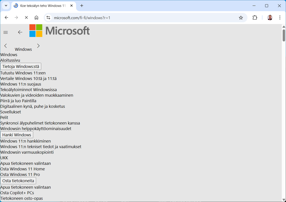 petterij's tweet photo. Varsin kiusallista, etteivät edes Microsoftin omat sivut toimi. https://t.co/xO153JTCmp