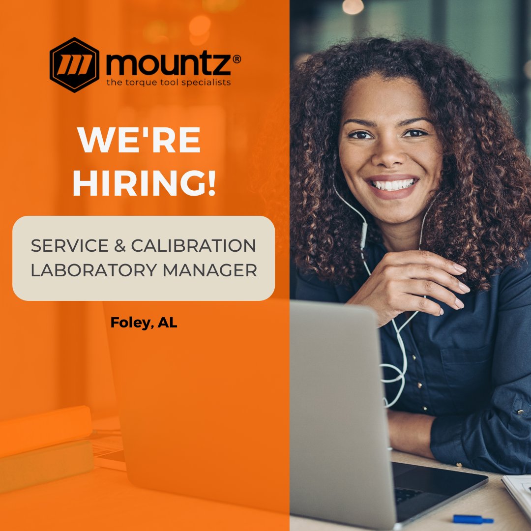 mountztorque's tweet image. Mountz is looking for a Service &amp;amp; Calibration Laboratory Manager to lead our Foley, AL and San Jose, CA service teams — based on-site at our Foley, AL facility.

🔧 Apply now: hubs.la/Q03QP7Zs0

#Hiring #ServiceManager #Calibration #TorqueTools #Leadership #Manufacturing