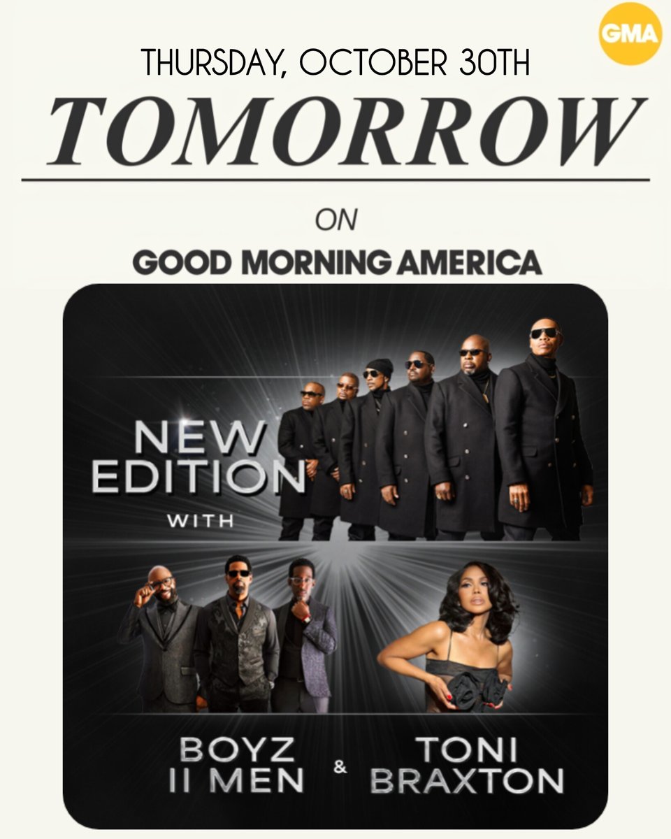 New Edition will be on 'Good Morning America' on Thursday, October 30th. #TheNewEditionWayTour
.
Be sure to tune in!!! Check your local listings for channel and time.