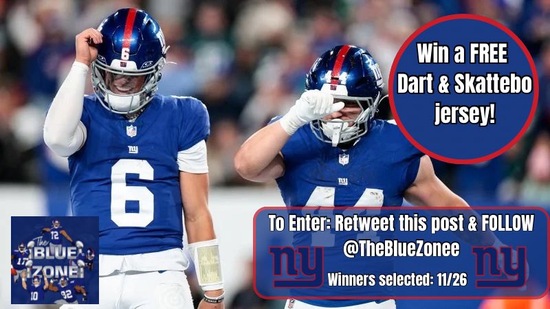 TheBlueZonee's tweet image. 🚨THE BLUEZONE GIVEAWAY 🚨

Win a 𝗙𝗥𝗘𝗘 Dart or Skattebo 

Winners will have the option of which style of jersey (Home, Away, Color Rush or Legacy ) 

How to enter giveaway⬇️
➡️𝗥𝗧 𝘁𝗵𝗶𝘀 𝘁𝘄𝗲𝗲𝘁 &amp;amp; 𝗙𝗼𝗹𝗹𝗼𝘄 𝘂𝘀 ! ⬅️

• Winners picked 11/26
#NYGiants