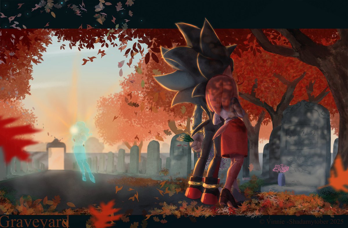 On a special crisp autumn morning, the gates opens and spirits can come visit 💙

This painting was so frustrating I gave up 🥲👍 I will bleed #shadamytober into November.

Day 14: Graveyard
#Shadamytober2025 #shadamy #mariarobotnik